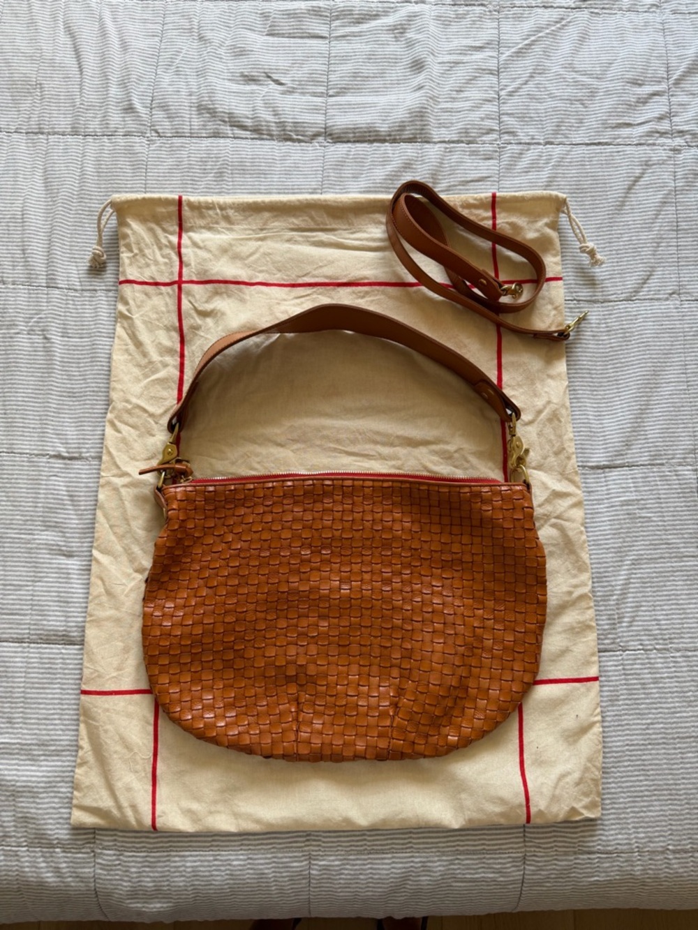 Clare V. Moyen Messenger in Natural Woven Checker